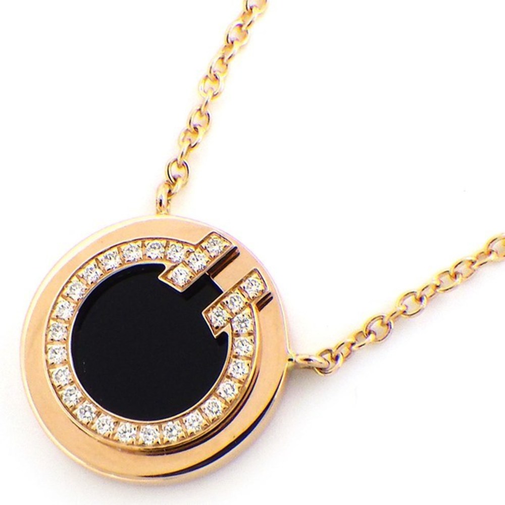 Tiffany T Circle Small Onyx Diamond Necklace Pink Gold